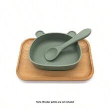 2pcs/Set Baby Solid Color Silicone Cartoon Cute Bowl & Spoon With Suction Cup, Suitable For Feeding Complementary Foods Daily - D Bowl + Spoon - View 6
