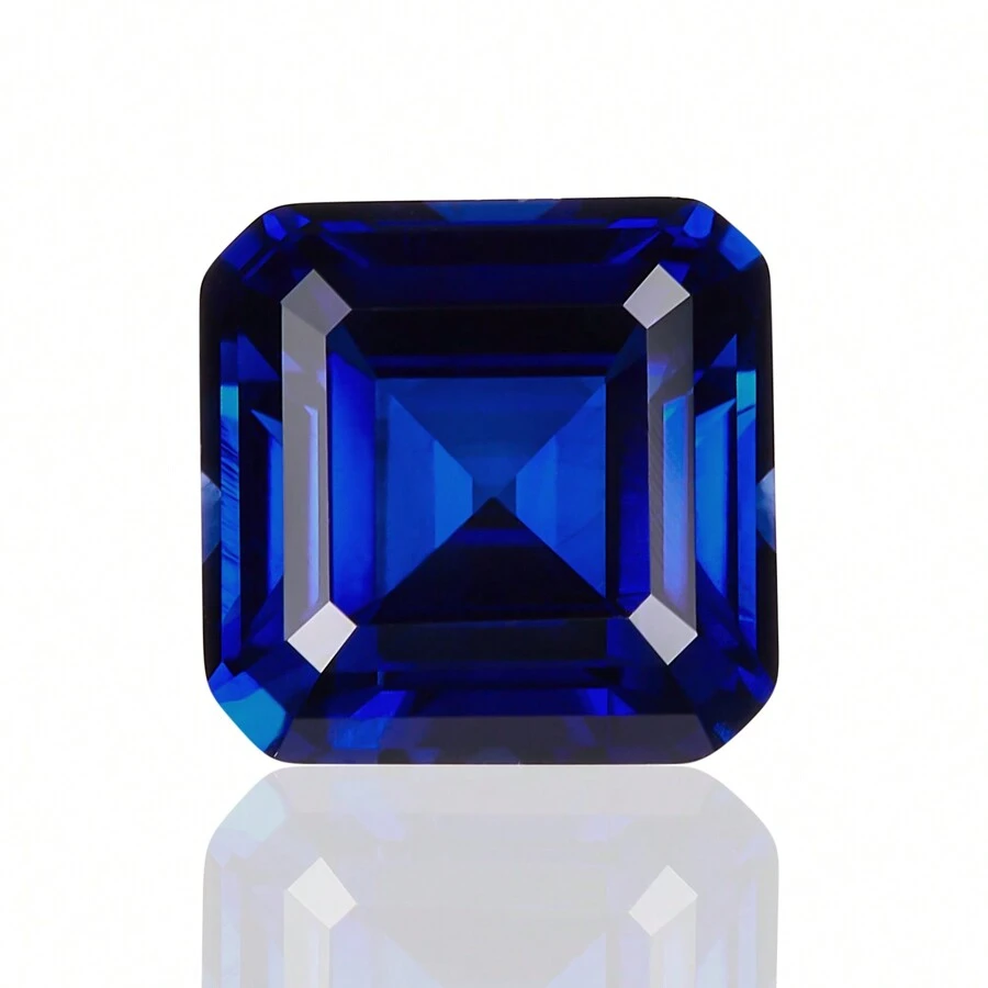 One 100% Lab Grown Sapphire Asscher Cut Gemstone For Charms Advanced Jewelry Making Materials DIY - Blue - View 1