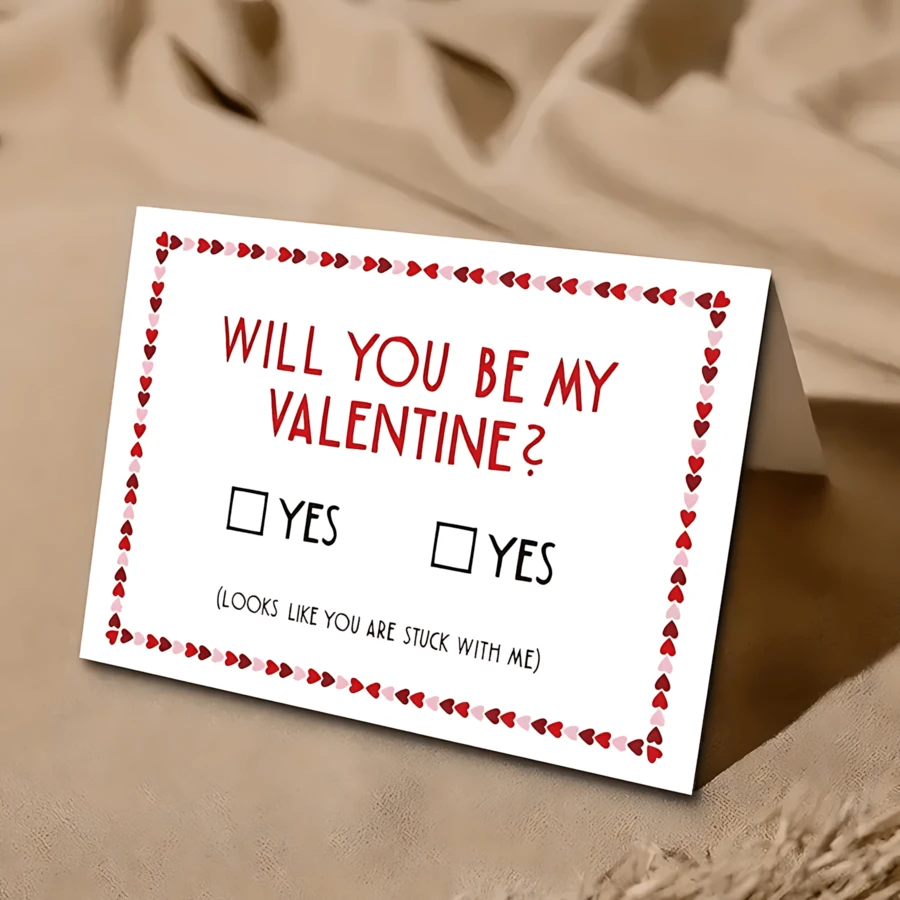 1Pc Charming "Will You Be My Valentine?" Greeting Card - Perfect For Anniversaries And Special Occasions, Unique Love Note In Heart Shape Design, Anniversary Card - Multicolor - View 1