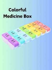 1PC 创新彩虹黑白透明盖子设计大容量7天14隔间AM/PM迷你隔间彩色组合药丸收纳盒，可拆卸每周药丸盒，便携式多色可分离维生素及补品储存盒，每日定时提醒，健康管理助手，家庭必备药盒，便携式个人药盒 - 彩色 - 查看 13
