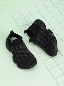 Kids Fashion Casual Sports Shoes With Knitted Socks, Unisex Sneakers For Youths, Jogging & Running Shoes - Black - View 5