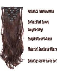 18~30 英寸长波浪夹式接发，7 件/套厚发片，带隐形夹子，柔软合成纤维，深棕色，适合女士