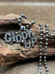 1 件时尚复古西式串珠宝石吊坠项链，适合女士和女孩搭配日常服装、派对配饰、珠宝，是送给家人、朋友或自己的完美礼物 - 西部牛仔風格 - 查看 2