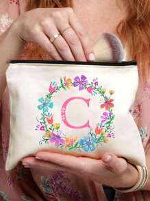 Personalized English Initials Cosmetic Bag,Chic Watercolor Floral Makeup Bag, Simple Zipper Beauty Bag, Versatile Toiletry Wash Bag For Girls Women,Portable, Lightweight & Fade-Resistant ,Travel Toiletry Bag-Pen Bag-Gift Bag, The Best Gift For Mothers, Daughters, Best Friends, Teachers And Friends, Birthdays Gifts,Must-Have Items For Graduation Season, Wedding Season And Other Festivals - Ideal Bridesmaid & Travel Gift - White - View 7