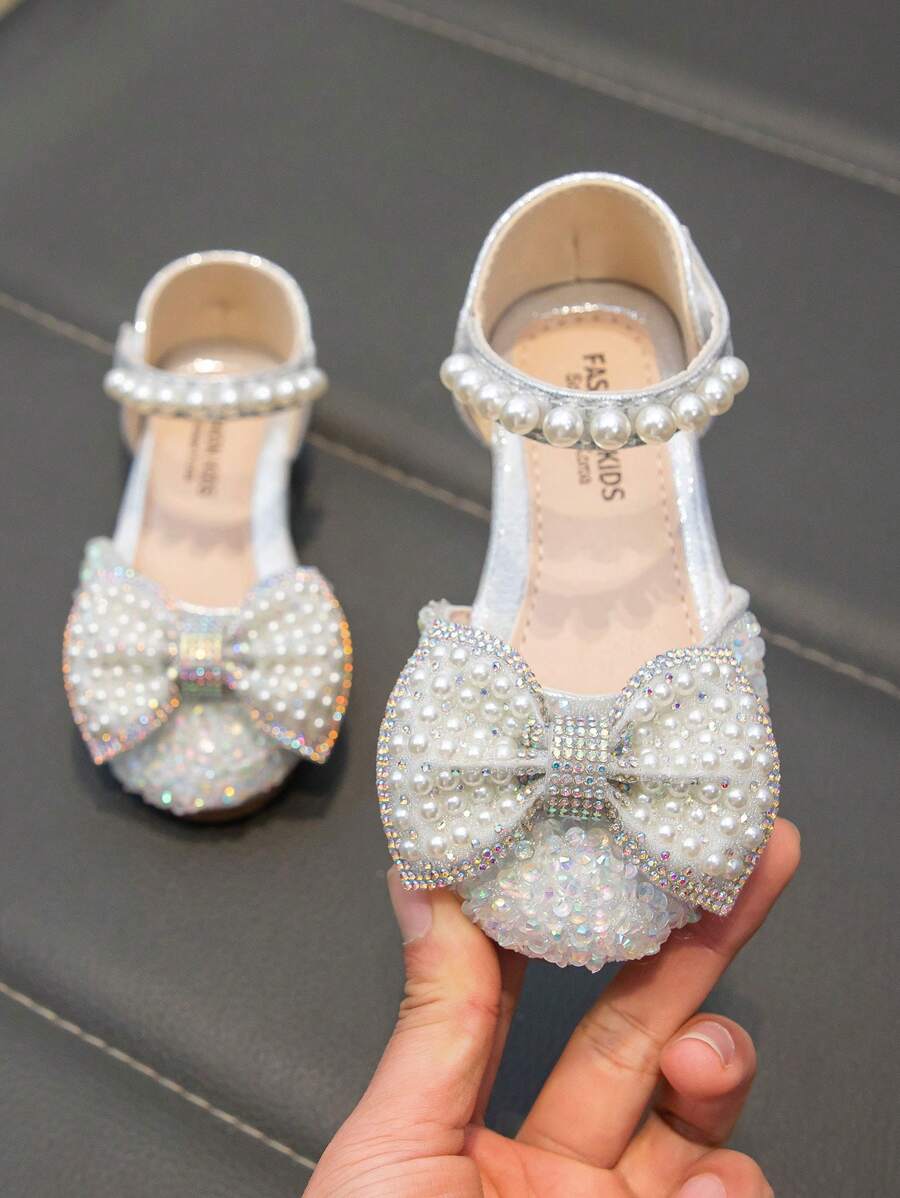 Kids' Flat Shoes Cute Rhinestone Butterfly Shiny - Silver - View 1