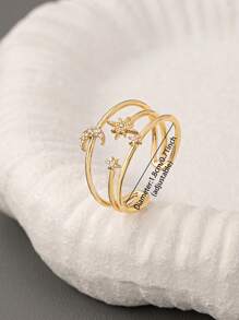 1pc Gold-Color Cubic Zirconia Star & Moon Design Adjustable Ring, Luxury Crystal Ring For Women - Multicolor - View 3