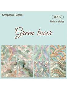 8 Sheets Green Laser Scrapbook Paper, Sea Shell Shape Scrapbooking Supplies,Craft Paper,Junk Journal Paper,Decoupage Paper For Bullet Journal,Card Making,DIY Art Crafts Collages,School Supplies,Back To School - Multicolor - View 7