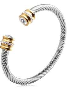 1 Pc Stainless Steel Cable Bracelet With 12 Birthstones And Zirconia, Suitable For Women