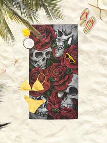 1pc Rose Skull Pattern Microfiber Super Absorbent Beach Towel, Extra Large Beach Blanket Suitable For Travel, Swimming Pool, Diving, Surfing, Yoga, Camping, Available In Adult And Sizes, Beach Accessories Summer,Holiday Bathroom Decor Beach Essentials
