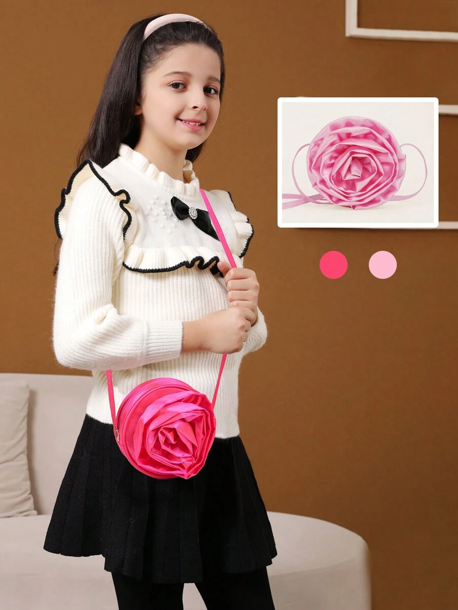 1pc Rose Flower Round Coin Purse, Mini Crossbody Shoulder Bag, Unique Design For - Crossbody Bags - View 1