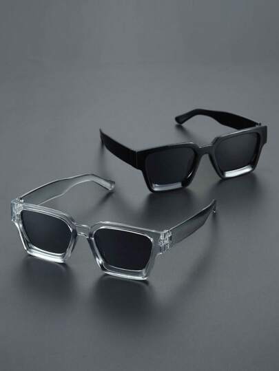 半副男士长方形塑料镜框眼镜套装，街头风经典厚框优雅设计，现代简约风格，美观大方，百搭时尚，适合街头摄影、音乐节、钓鱼、驾驶、户外活动，适合所有脸型，也是夏季海滩度假和户外旅行的绝佳配饰。