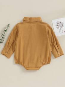 Mono de otoño para bebé niño, de caballero, de color liso, de manga larga, con solapa y botones delanteros, con bolsillo, ropa para niño pequeño - Marrón oscuro - Ver 2