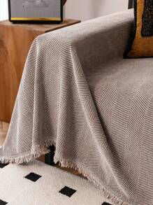1 pièce Housse de canapé à chevrons rétro, en tissu de chenille en polyester résistant aux animaux de compagnie, lavable en machine, convient aux fauteuils et canapés d'angle, housse de canapé multifonctionnelle, adaptée à la décoration du salon et de la chambre à coucher - Marron - Voir 5