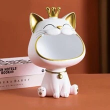 1PC Fortune Crown Big Mouth Cat Entrance Key Storage Tray Decorative Ornament, Light Luxury Housewarming Gift Sculpture