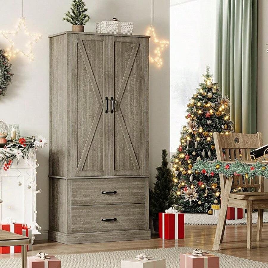 IDEALHOUSE Kitchen Pantry Cabinet With Doors And Shelves, Freestanding Tall Kitchen Cabinet With Microwave Stand, Hutch Cabinet For Kitchen, Living Room, Bathroom, White - 灰色 - 查看 1