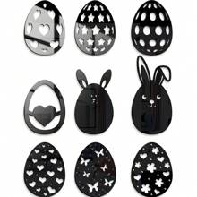 9pcs Easter Bunny & Egg Acrylic Mirror Stickers "Happy Easter" 3D Holiday Wall Decor Birthday - Multicolor - View 10