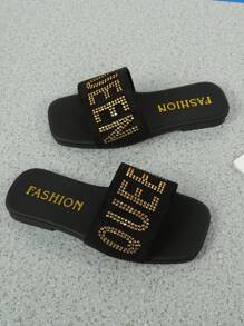 Children's Shoes Girl 2025 Summer New Fashion All Square ToeBright Rhinestone Line With Flat Non-Slip Beach Wear Children's Shoes