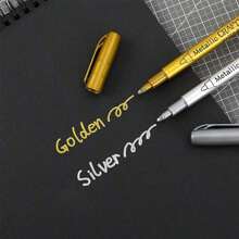 2pcs Gold & Silver Metallic Paint Markers, DIY Hand Lettering Pens For Signing, Marking, Suitable For Glass, Wood, Metal And Other Materials