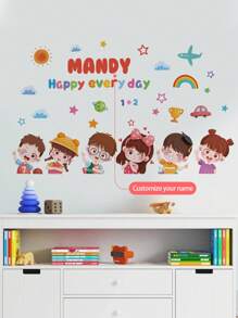 1 miếng dán tường hoạt hình có thể tháo rời với hình cậu bé, cầu vồng, máy bay, mặt trời, ngôi sao và văn bản tùy chỉnh, thích hợp cho trang trí phòng ngủ, phòng khách, phòng học, nhà ở, trường học, làm bằng PVC - Hồng - Xem 3