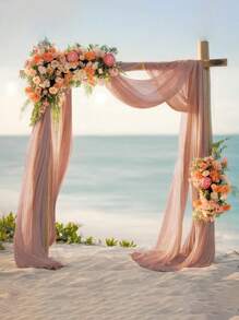 1 件 75*300/600 厘米香槟色薄纱窗帘，适用于婚礼、生日派对、迎婴派对、婚礼派对装饰、新娘送礼会、婚礼仪式、婚宴、家居背景、多功能婚礼拱门、楼梯、椅子装饰、情人节礼物、婚礼回礼 - 深香檳色 - 查看 3