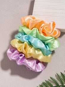 5pcs Set Spring/Summer Shiny Satin Hair Scrunchies, Solid Color Casual Bohemian Polyester Hair Accessories, All Season