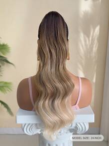 Extensões de cabelo rabo de cavalo longo ondulado ombré de 60 cm (24 polegadas), com presilha, fibra sintética resistente ao calor, adequadas para meninas e mulheres para uso diário. - Degradê - Ver 3