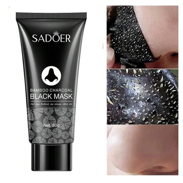 Mascarilla facial de carbón de bambú negro - Mascarilla facial de barro para limpieza de poros - Exfoliación suave - Sin látex - Sin fragancia - Apta para todo tipo de pieles - Limpieza profunda - Control del aceite - Apta para hombres y mujeres