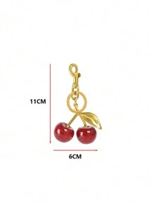 1 件别致樱桃钥匙扣，配闪亮树脂吊坠 - 合金可定制 C 型挂钩扣，适用于女士钱包和包包，是送给家人朋友和情侣的理想礼物，情人节礼物，伴娘礼物 - 紅色 - 查看 4