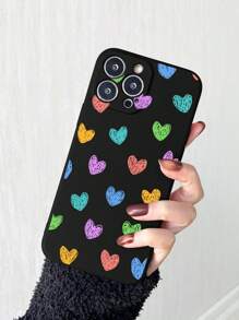 1pc Colorful Stripes Heart Print Women Silicone Phone Case Compatible With IPhone Series