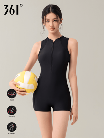 361degree Costume da bagno intero professionale da donna per competizioni, primavera/estate, con chiusura lampo frontale per una facile vestibilità, con inserti in rete, controllo addome snellente, senza maniche, colore unito stile minimalista, bassa resistenza, imbottitura rimovibile senza reggiseno necessario, in tessuto altamente elastico, traspirante e ad asciugatura rapida, adatto per terme, nuoto, spiaggia, surf, rafting, sport acquatici, immersioni, surf, versatile per varie occasioni