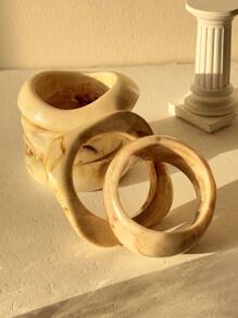 1pc Beige Tie Dye Asymmetrical Retro Thick Resin Bangle Bracelet, Unique Asymmetric Minimalist Design For Women To Layer - Multicolor - View 6