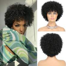 250% Density Short Human Hair Afro Kinky Curly Wigs For Women Pixie Cut Curly Wigs No Lace Afro Wig Human Hair - Black - View 6