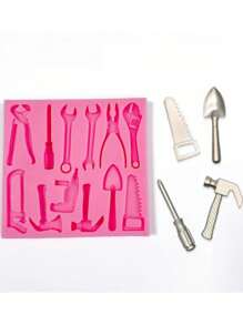 1 件迷你金属工具系列液体硅胶模具，扳手螺丝刀钻锯硅胶模具，装饰硅胶模具 - 粉色 - 查看 3