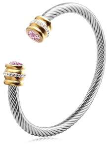 1 Pc Stainless Steel Cable Bracelet With 12 Birthstones And Zirconia, Suitable For Women
