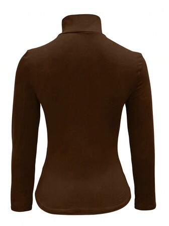 Elegant enfärgad långärmad turtleneck Slim Fit T-shirt, för vår/höst