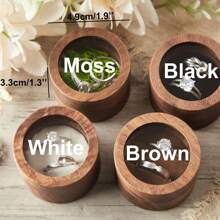 Personalized Wooden Ring Box Custom Round Engagement Ring Box Double Ring Bearer Box Custom Wedding Accessories Wedding Ring Box Valentine's Gift For Her New Couple Gift, Waterproof, Seal, No-Iron, Engraved, Ornamental, Exquisite, Vintage, High-Quality, Adorable, Custom, Personalized, Unique, Ideal Gifts For Him, Ideal Gifts For Her, Boyfriend, Girlfriend, For Anniversaries, For Valentine's Day, For Weddings - Multicolor - View 9