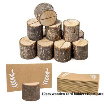 10/20pcs Set Wooden Name Card/Photo Holder, Natural Color Wooden Pegs, Wedding Table Seating Place Card Home Decor Back To School Room Decor School Supplies