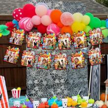 Set de decoración para fiesta de cumpleaños con temática de circo, que incluye banderas de remolque con payaso, elefante y otros elementos, etiquetas, cuerdas y adhesivos, y materiales para decoración de pared de fotos de carnaval - 1 juego/bolsa - Ver 7