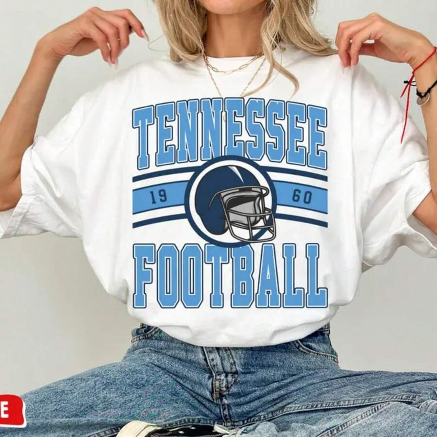 Comfort Colors Vintage Tennessee Football T-Shirt, Retro Ti-Tans Football, Ti-Tans Fan Gift, Ti-Tans T-Shirt - White - View 1