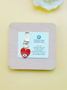 1pc Handmade Mini Alloy Dripping Oil Heart Evil Eye Keychain, Charm Lucky Keyring - Multicolor - View 8