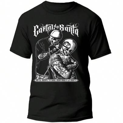 Playera Negra Hombre Cartel de Santa Casual 100% Algodón