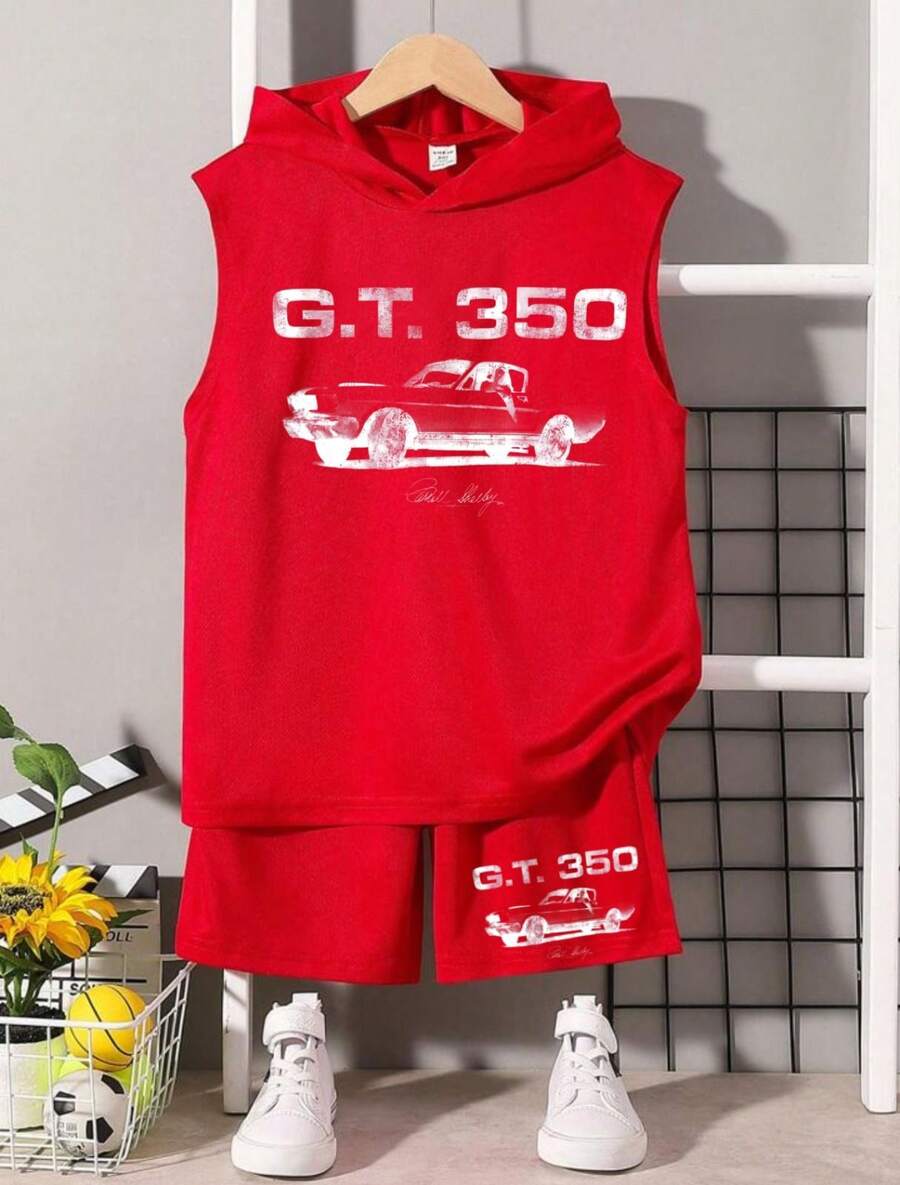 Children's Set Boy Summer Hooded Tank Top And Shorts GT Cars - 紅色 - 查看 1