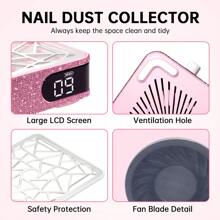 CHRISTINE SHELLY Nail Dust Collector, Cordless Dust Collector Nail Tech, Powerful Vacuum Fan Vent Dust Collector Extractor Dust Suction Machine For Acrylic Nails Polishing, Nail Salon - Hồng - Xem 5