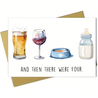 1pc Funny New Family Member Congratulations Card Cute BabyShower Card For New Mom Dad Parents, Newborn Couple Greeting Card, And Then There Were Four - For Birthday, Baptism - For New Parents & Friends - Perfect Gift For BabyShower