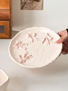 Nuevo juego de vajilla de cerámica de lujo 2024, plato y tazón, diseño en relieve elegante para uso individual, para uso diario en el hogar y suministros escolares - Rosa - Ver 6