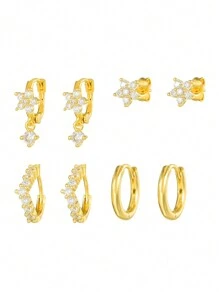 4 件/套 - 不对称不对称五瓣花女士耳环耳扣，时尚、简约、华丽、可爱的女士耳环套装，非常适合日常佩戴，是理想礼物的完美选择 - 彩色 - 查看 9