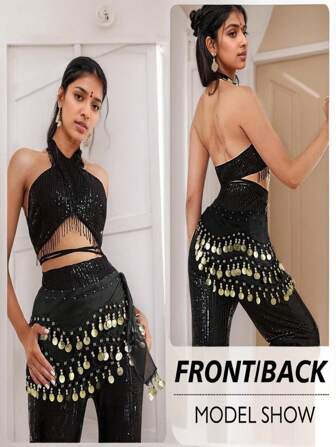 1 Sequin Belly Dance Belt, Belly Dance Skirt Belt, Scarf Belt Waist Skirt, Perfect For Stage Performance And Valentine's Day Gift, Boho Chic