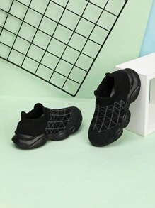 Kids Fashion Casual Sports Shoes With Knitted Socks, Unisex Sneakers For Youths, Jogging & Running Shoes - Black - View 3