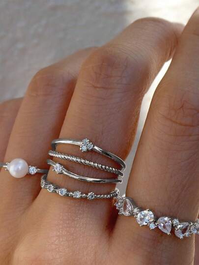 6 Peças/Conjunto Anel de Pérola com Gota Elegante e na Moda