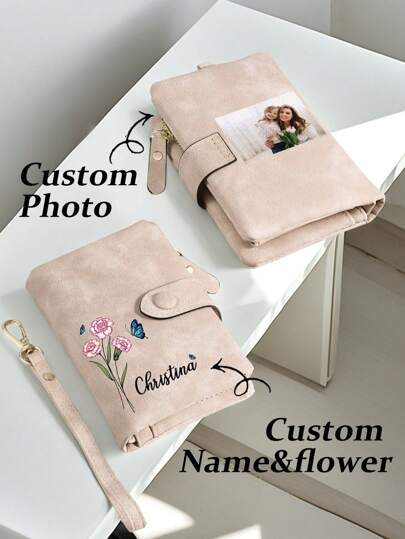 1pc Customized Large Capacity Tri-Fold Wallet, Women's Wallet, Handbag, Ladies Wallet And Purse, White Wallet, Mother's Day Christmas Gift, Gift For Her, Personalized Ladies Clutch, Customized Zipper Wallet, Personalized Women's Wallet, Birthday Gift For Mom, Personalized Mother's Day Gift